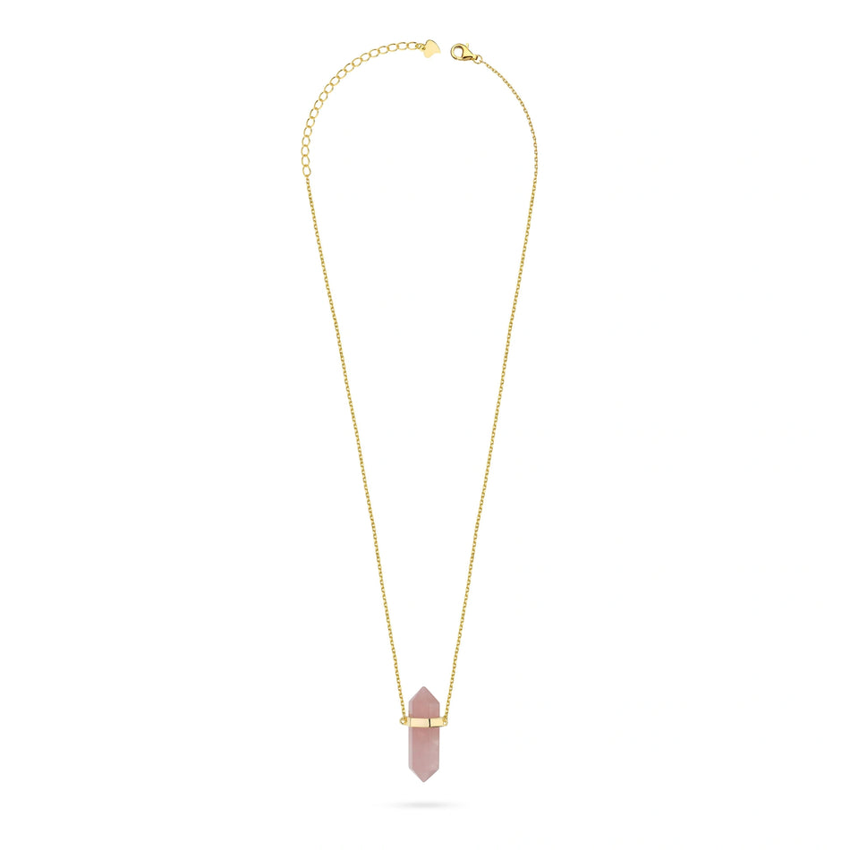 Gold-plated Silver Necklace with  Pink Quartz