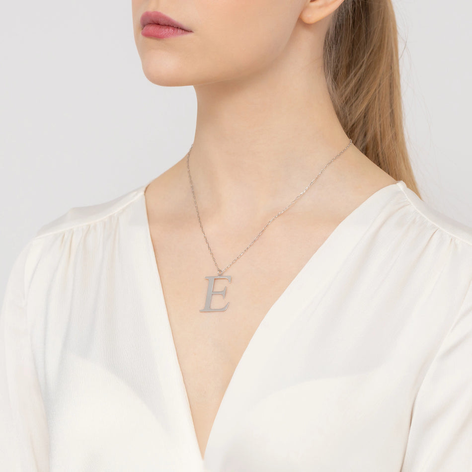 Silver Necklace Letter E