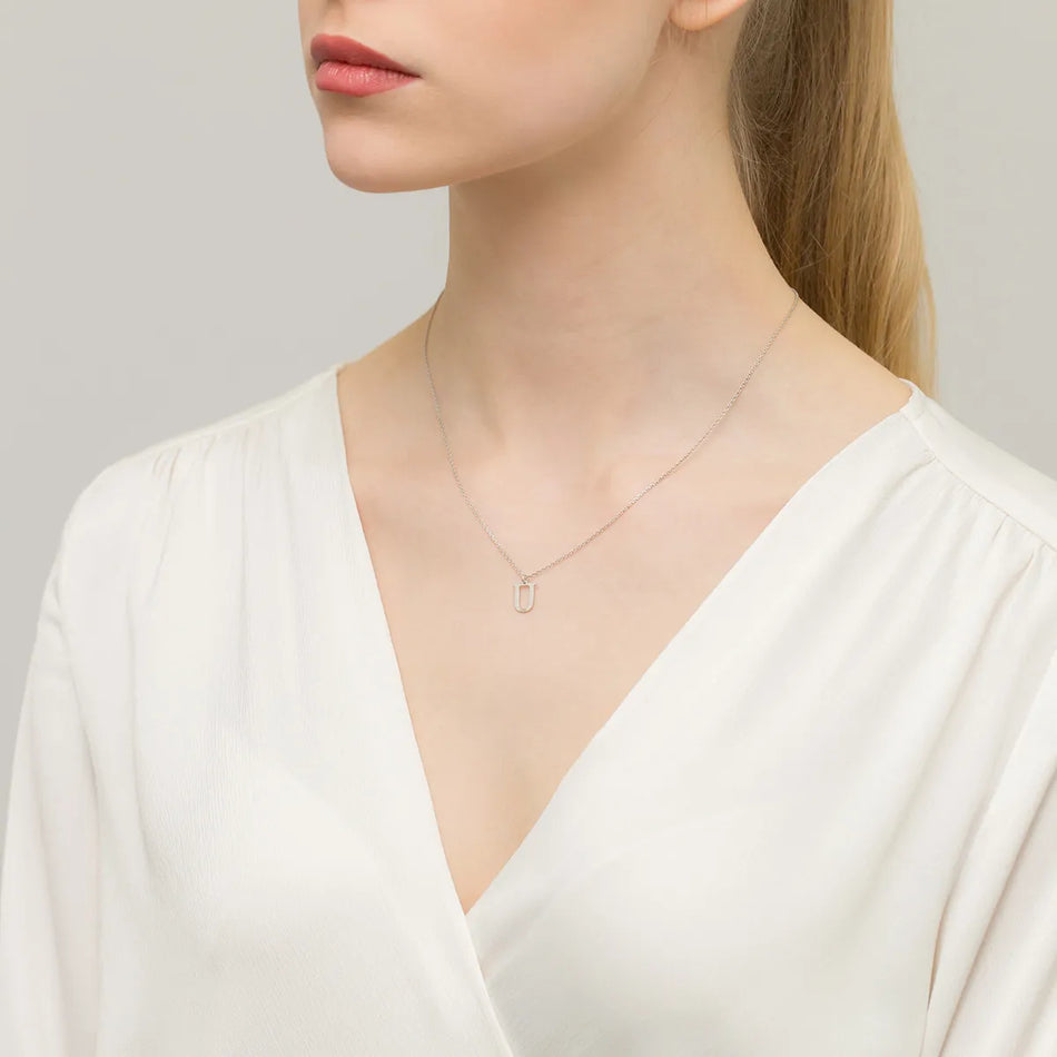Silver Necklace Letter U