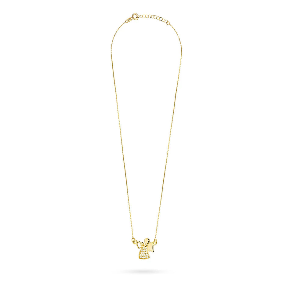 Gold Necklace with Zirconia Angel