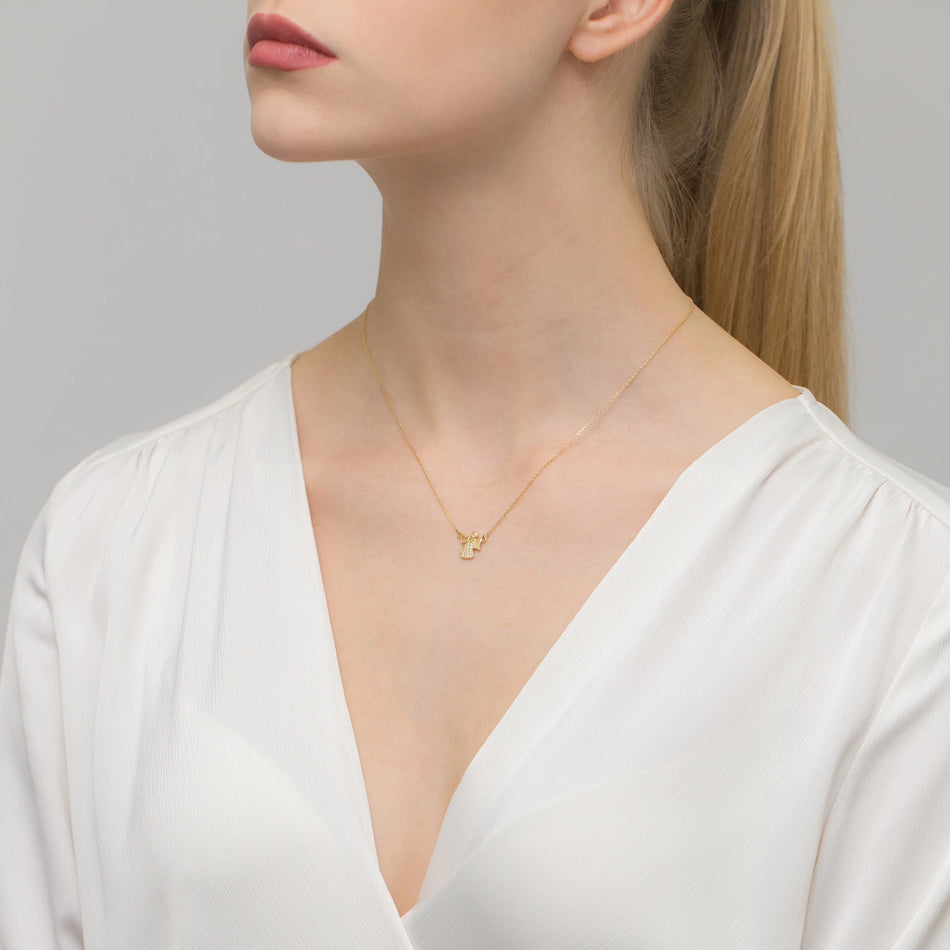 Gold Necklace with Zirconia Angel