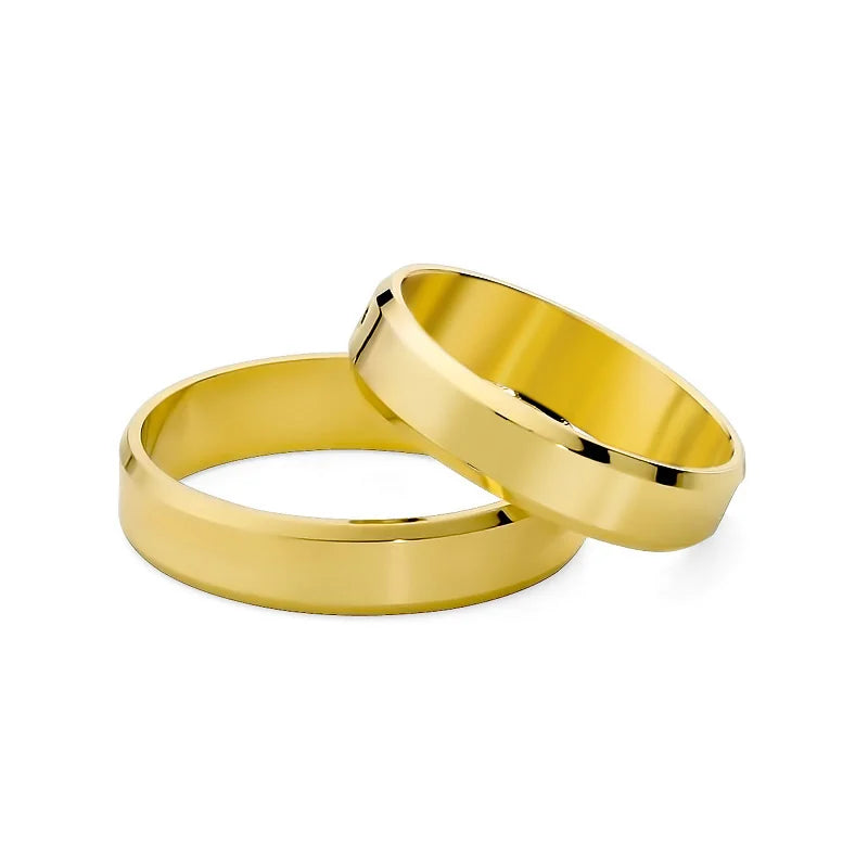 Classic Flat Beveled Gold Wedding Bands Rings 4mm