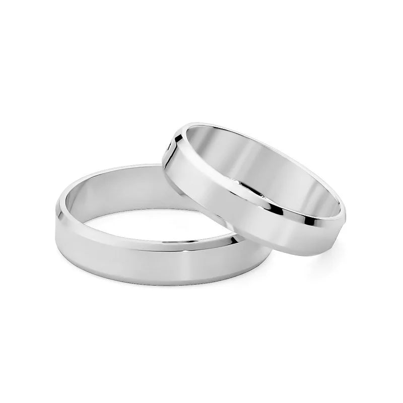 Classic Flat Beveled Gold Wedding Bands Rings 4mm