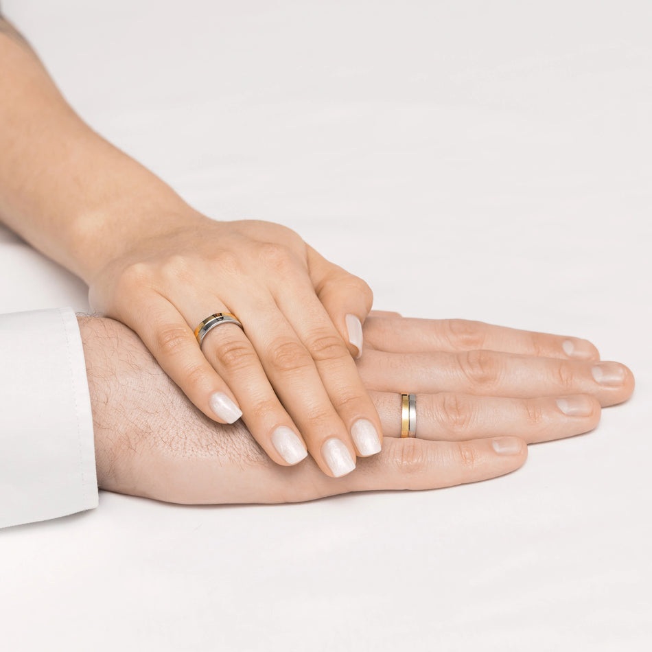 Flat Two-color Gold Wedding Bands Rings 5mm