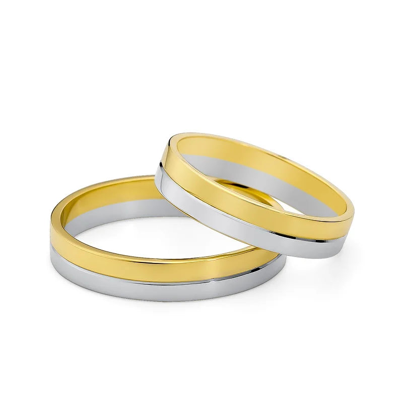 Flat Two-color Gold Wedding Bands Rings 5mm