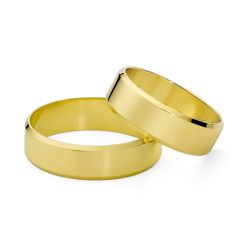 Classic Flat Beveled Gold Wedding Bands Rings 6mm