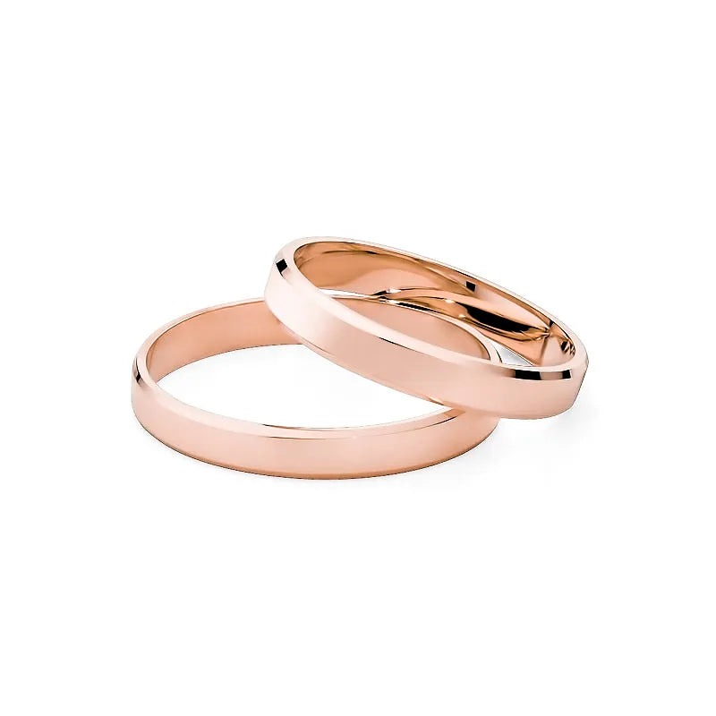 Classic Flat Beveled Gold Wedding Bands Rings 3mm