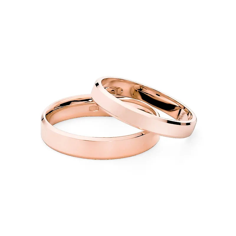 Classic Flat Beveled Gold Wedding Bands Rings 3 and 4mm