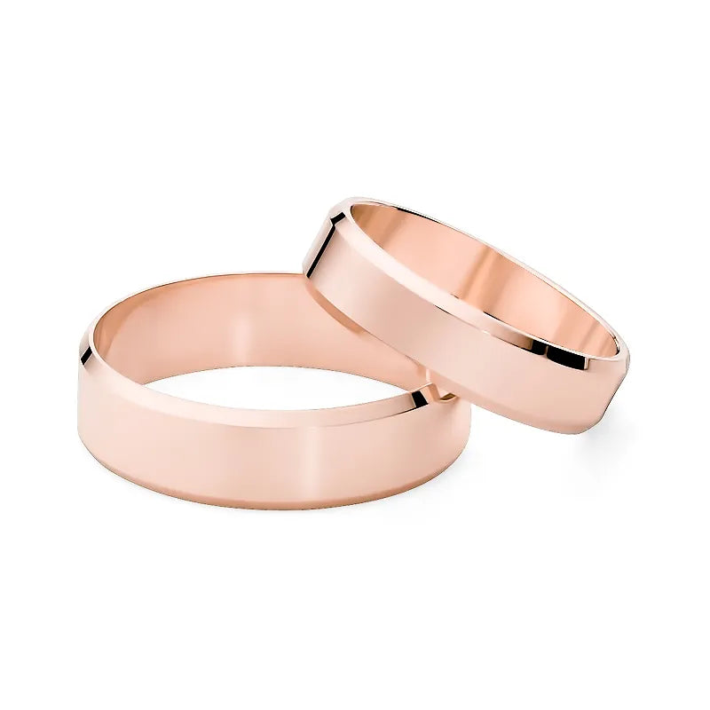 Classic Flat Beveled Gold Wedding Bands Rings 5 and 6mm