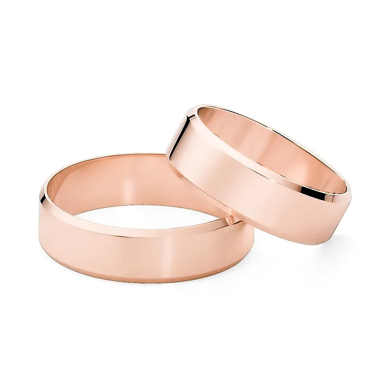 Classic Flat Beveled Gold Wedding Bands Rings 6mm