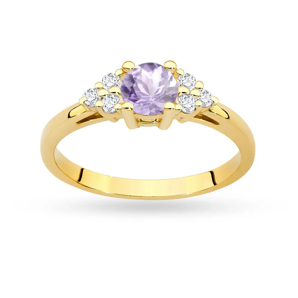 Gold Ring with 0,50ct Amethyst and 6 Diamonds