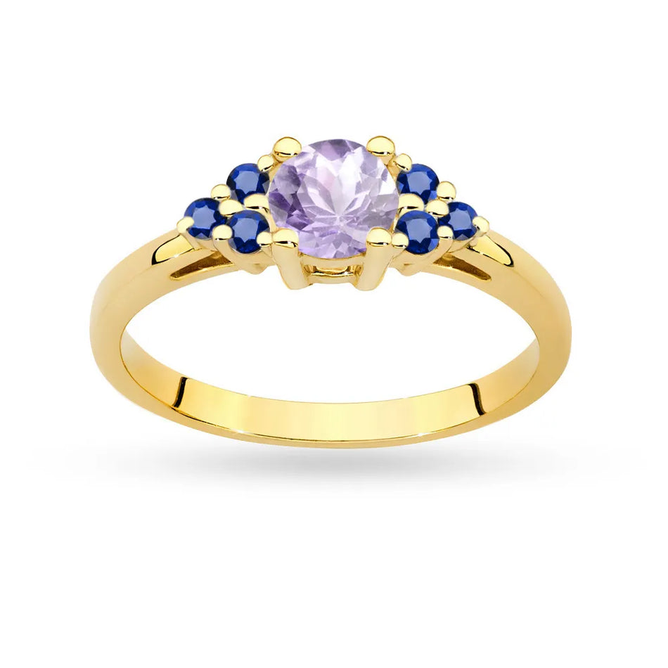 Gold Ring with 0,50ct Amethyst and 6 Sapphires