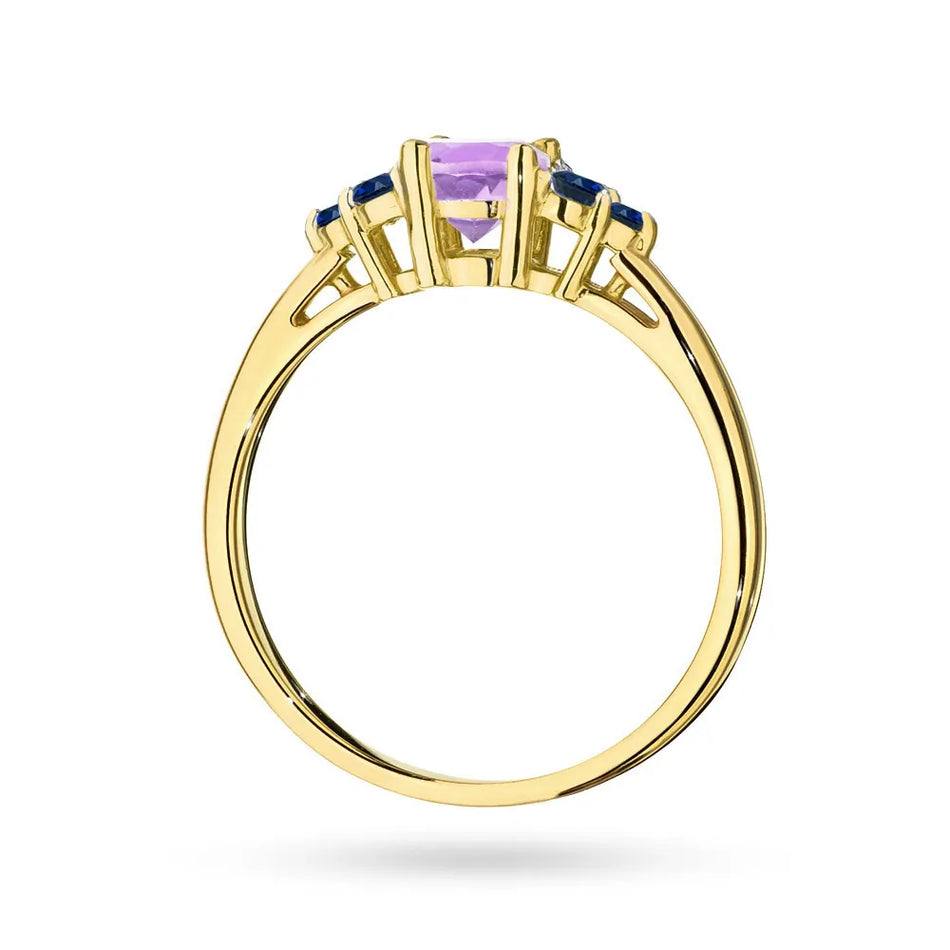 Gold Ring with 0,50ct Amethyst and 6 Sapphires