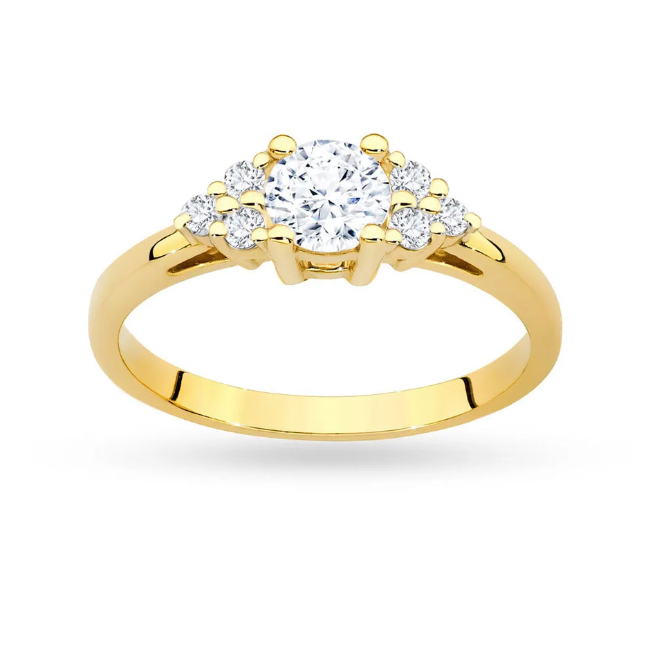 Gold Ring with 0,60ct White Sapphire and 6 Diamonds