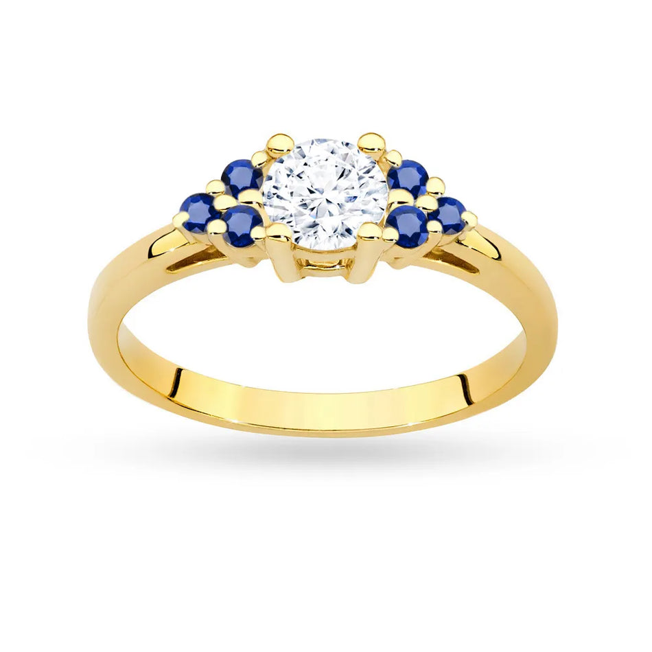 Gold Ring with 0,60ct White Sapphire and 6 Sapphires