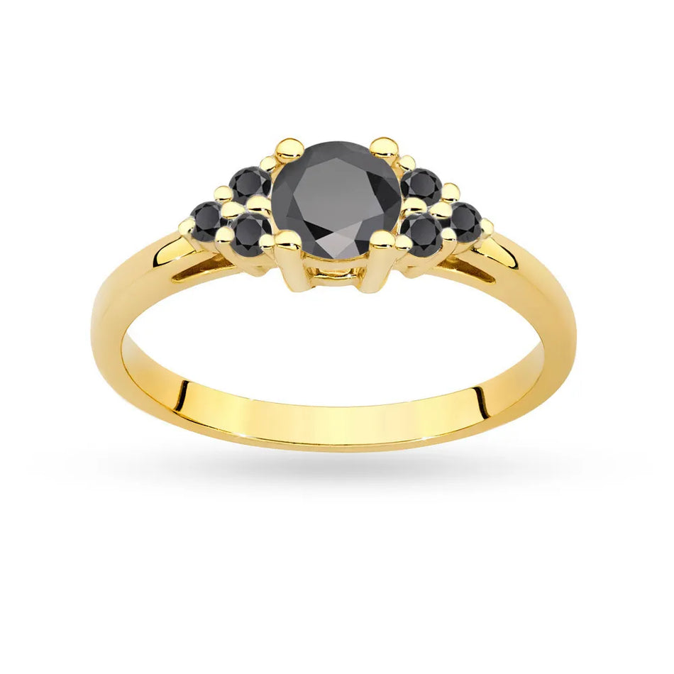 Gold Ring with 0,50ct Black Diamond and 6 0,03ct Black Diamonds