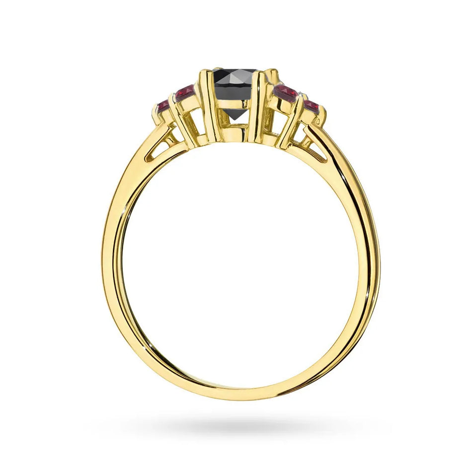 Gold Ring with 0,50ct Black Diamond and 6 Rubies