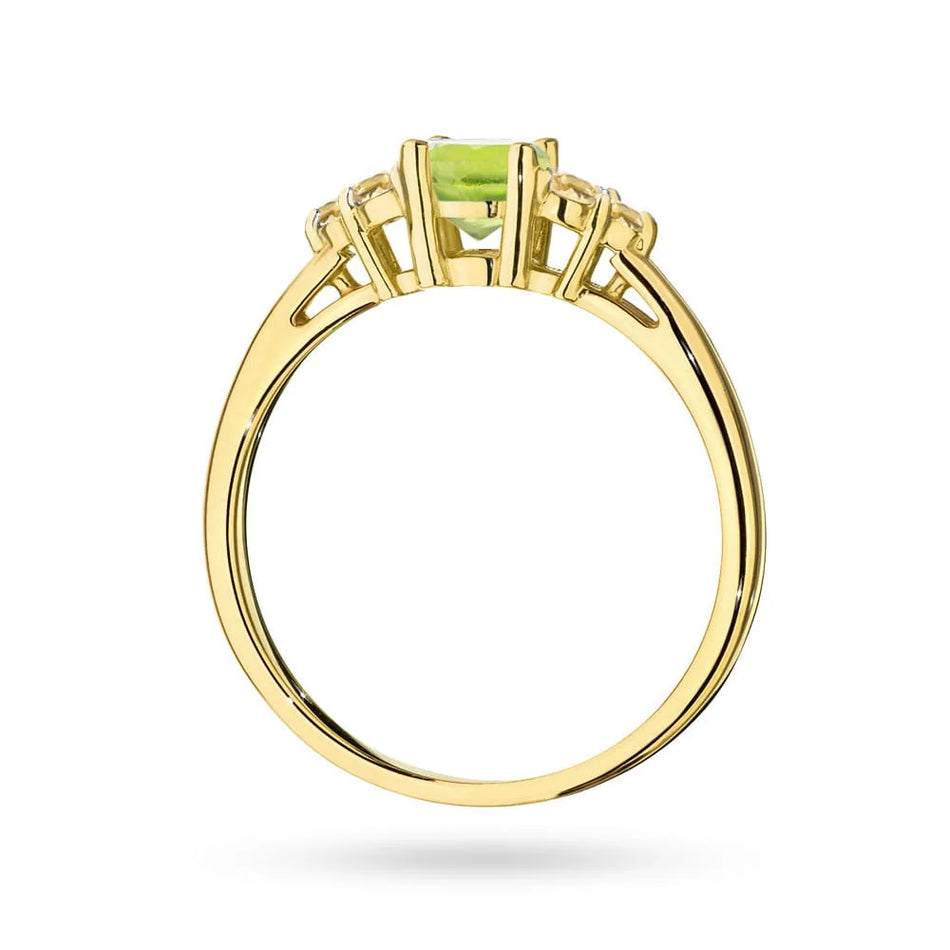 Gold Ring with 0,60ct Olivine and 6 Bronze Diamonds