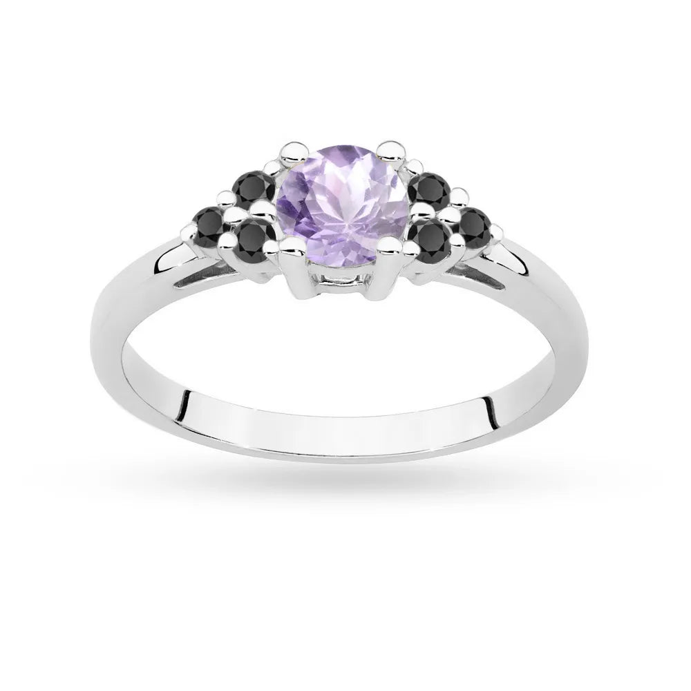 Gremari 14k gold ring with amethyst and black diamonds p127