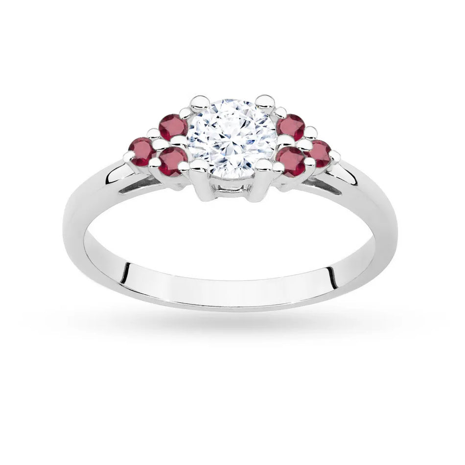 Gold Ring with 0,60ct White Sapphire and 6 Rubies