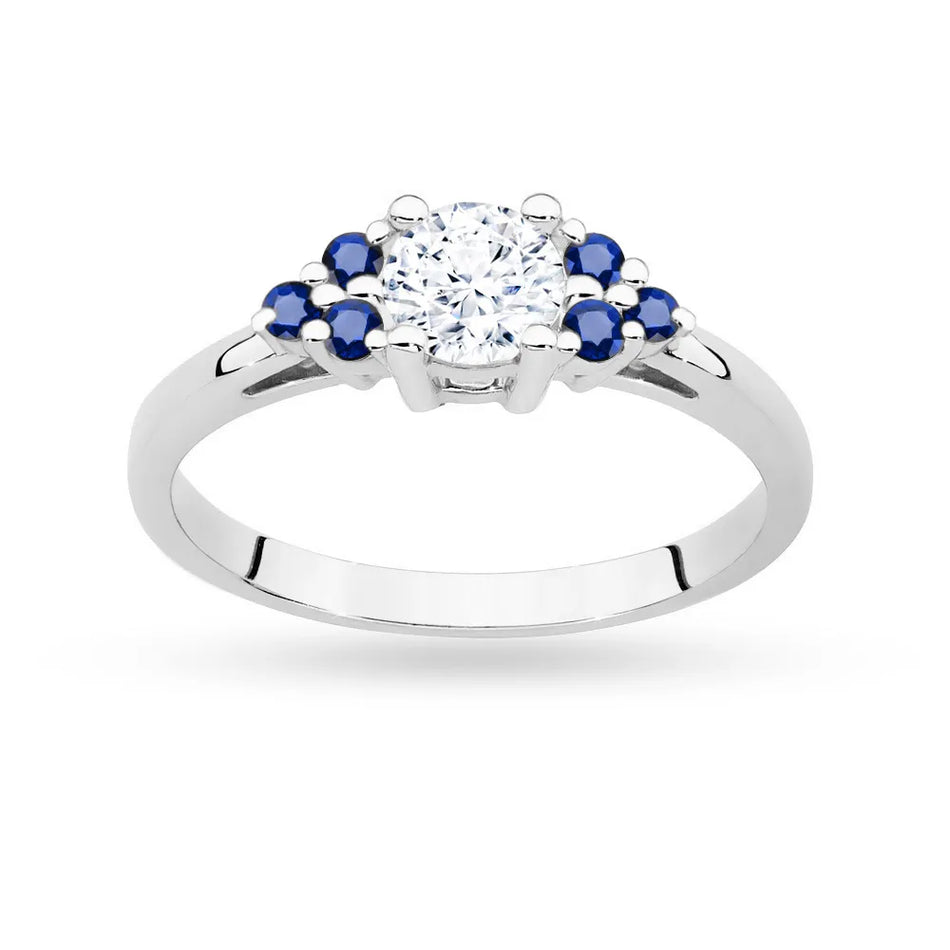 Gold Ring with 0,60ct White Sapphire and 6 Sapphires