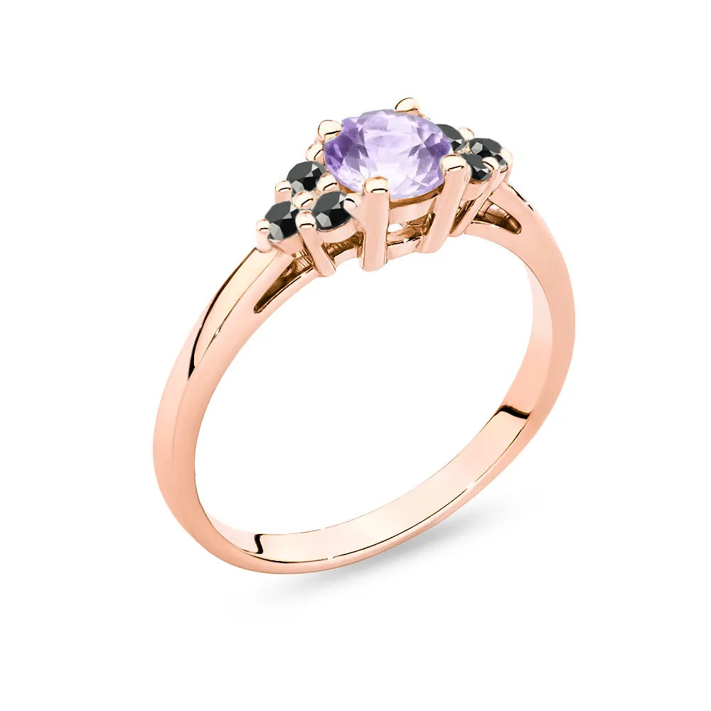 Gremari 14k gold ring with amethyst and black diamonds p127