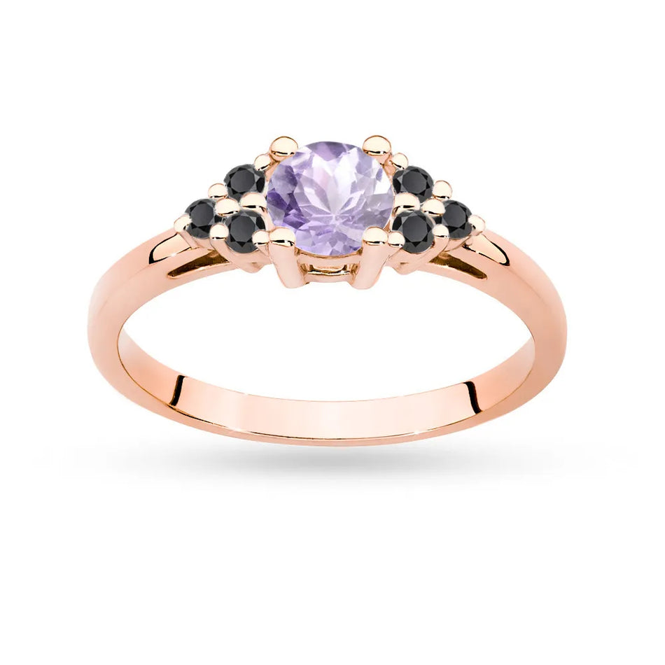 Gremari 14k gold ring with amethyst and black diamonds p127