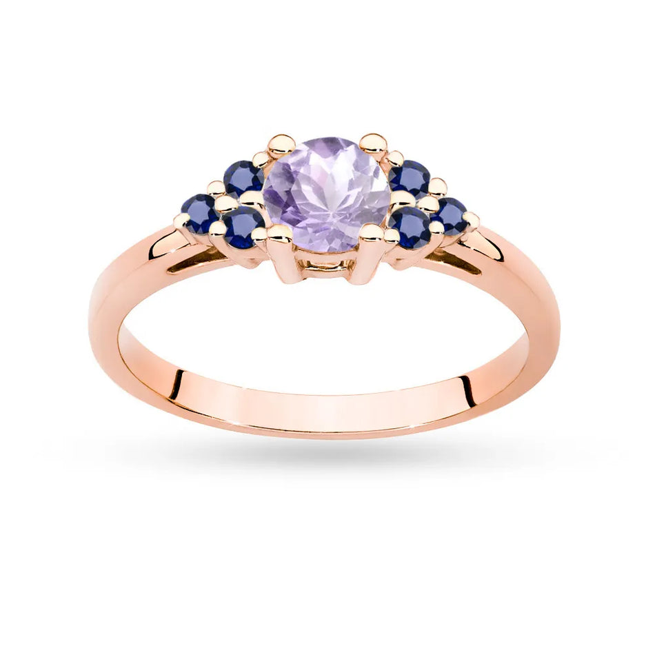 Gold Ring with 0,50ct Amethyst and 6 Sapphires