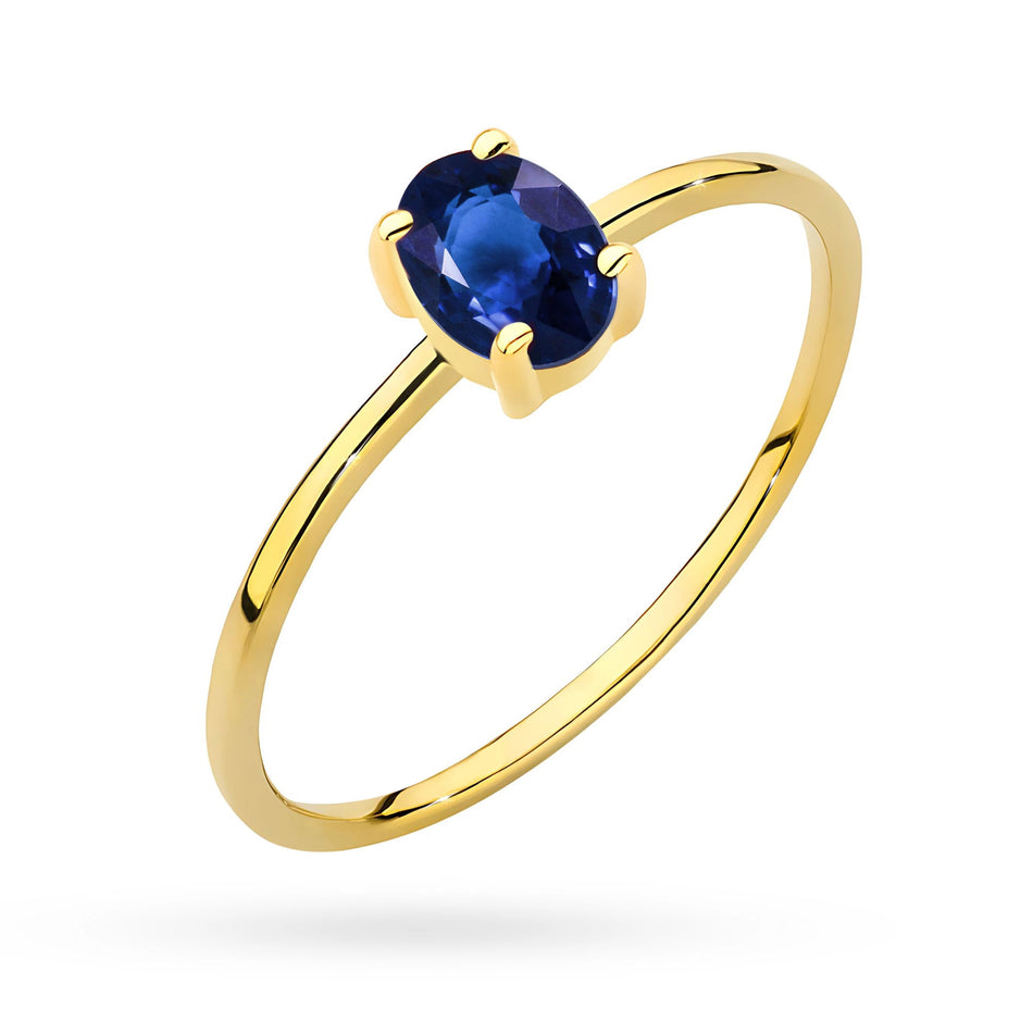 Gold Ring with Dark Blue Zirconia