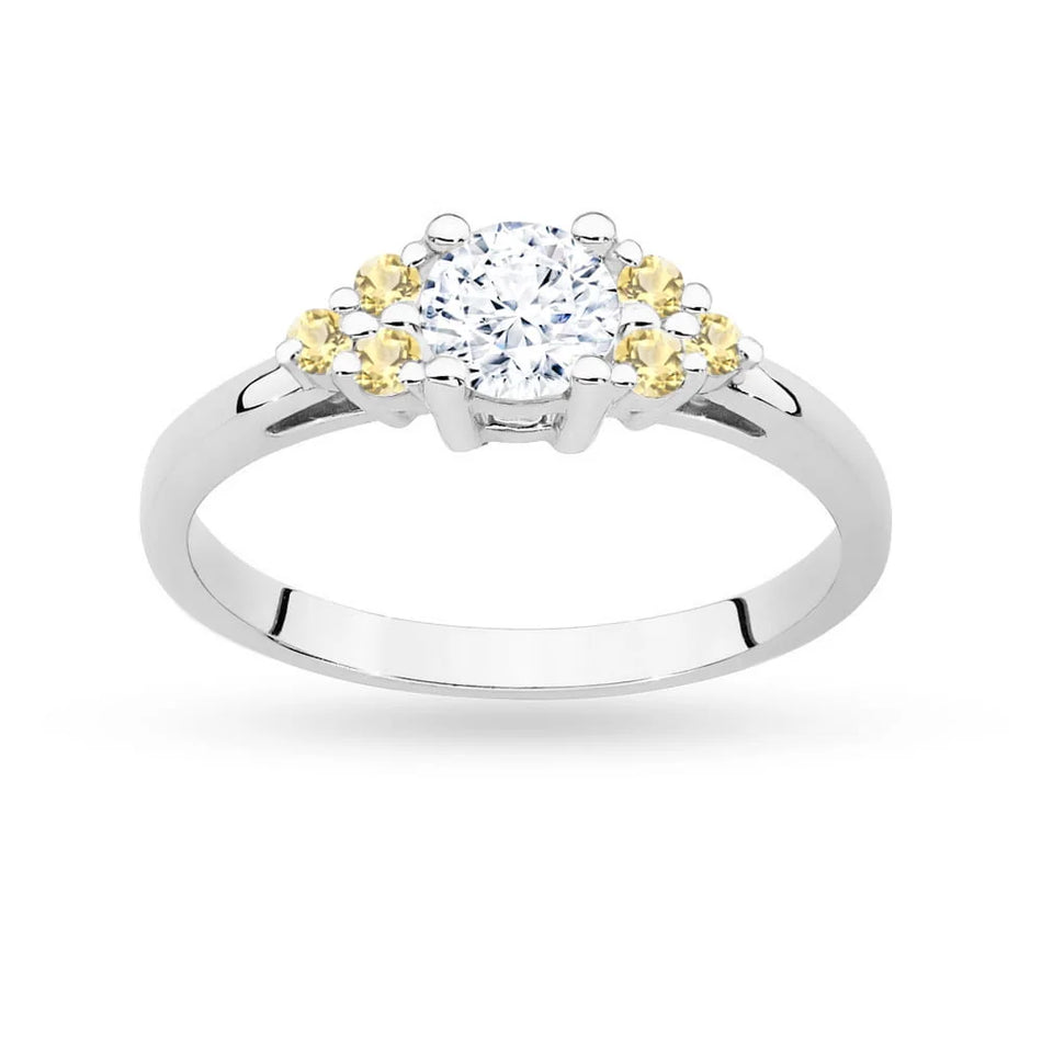 Gold Ring with 0,60ct White Sapphire and 6 Bronze Diamonds