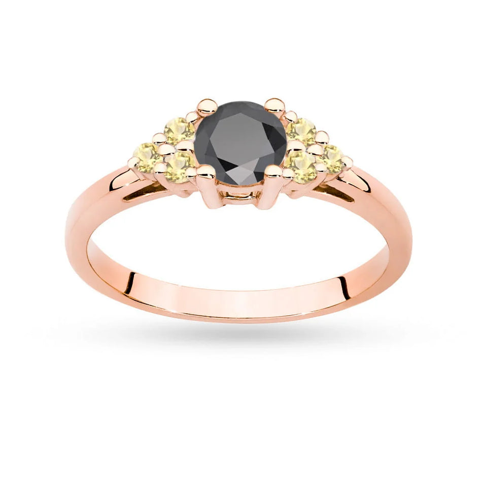 Gold Ring with 0,50ct Black Diamond and 6 Bronze Diamonds