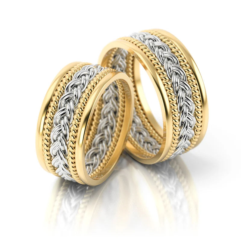 Elegant Braided Two-color Gold Wedding Bands Rings 8mm