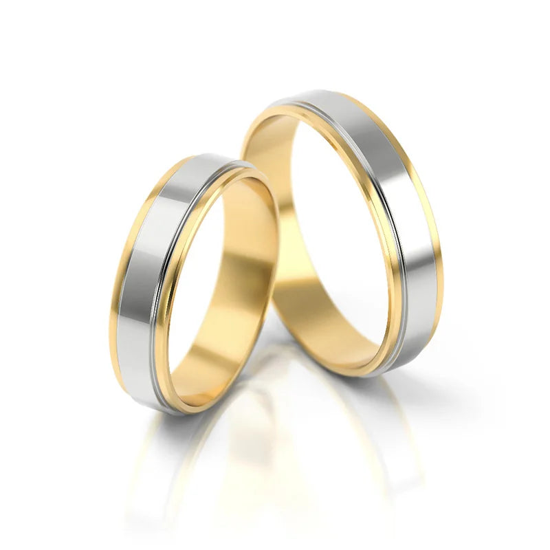 Subtle Two-color Gold Wedding Bands Rings 4.5mm