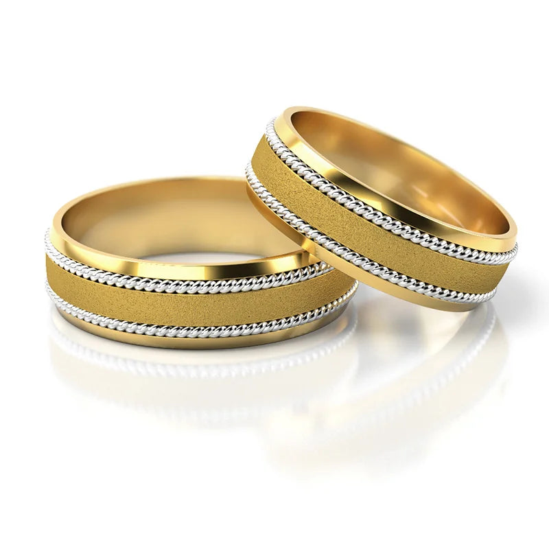 Half-round Two-color Gold Wedding Bands Rings 6mm