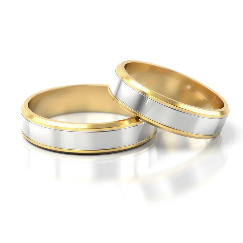 Subtle Flat Two-color Gold Wedding Bands Rings 5mm