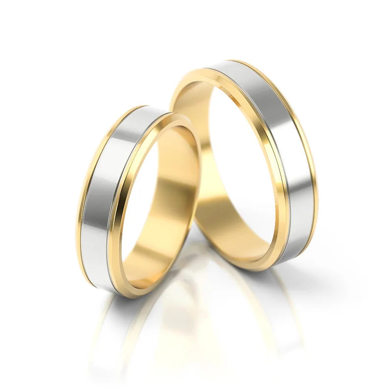 Subtle Flat Two-color Gold Wedding Bands Rings 5mm