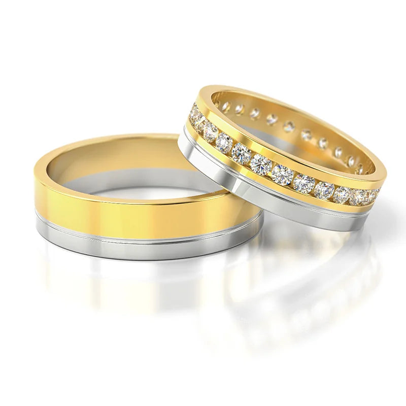 Elegant Two-color Gold Wedding Bands Rings with Zirconia 5.5mm