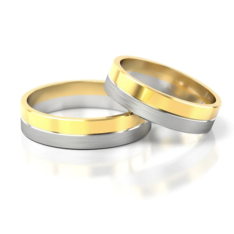 Subtle Flat Two-color Gold Wedding Bands Rings 5mm