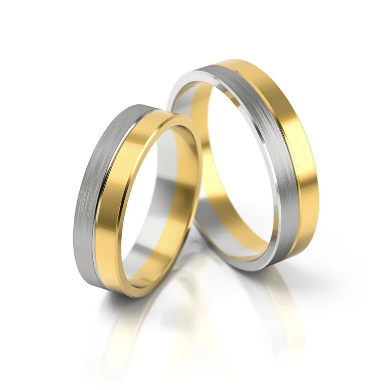 Subtle Flat Two-color Gold Wedding Bands Rings 5mm