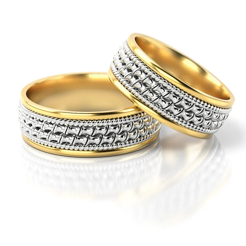 Elegant Braided Two-color Gold Wedding Bands Rings 5mm