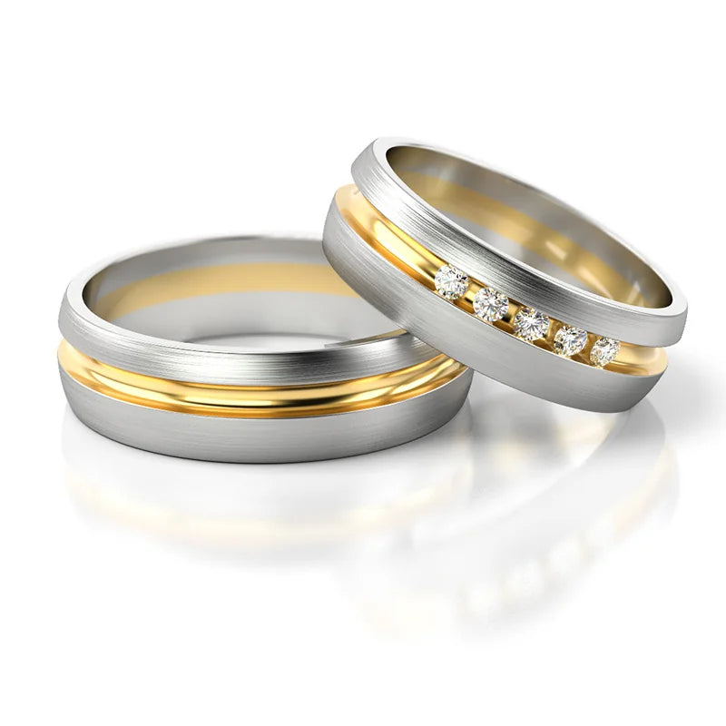Elegant Two-color Gold Wedding Bands Rings with Zirconia 6mm