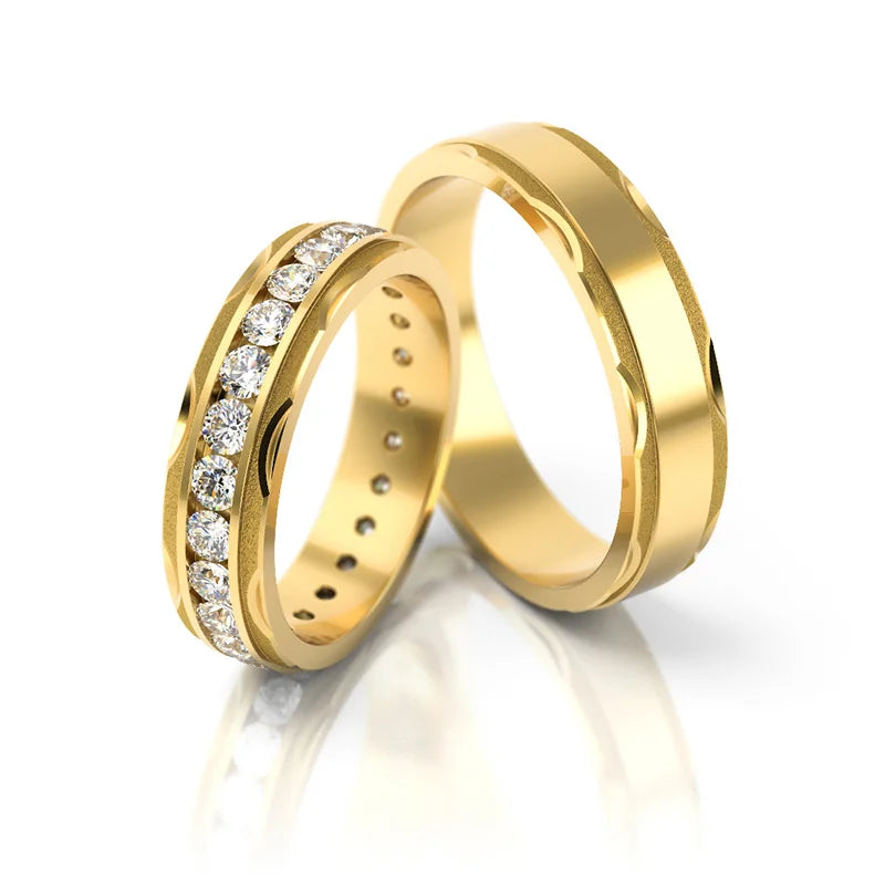 Elegant Gold Wedding Bands Rings with Zirconia 5mm