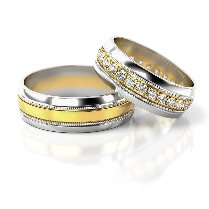 Elegant Two-color Gold Wedding Bands Rings with Zirconia 6.5mm