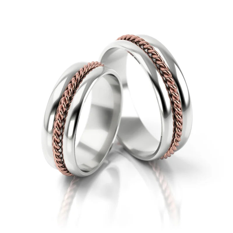 Exquisite Two-color Gold Wedding Bands Rings 6mm