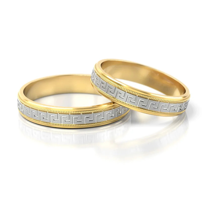 Two-color Gold Wedding Bands Rings 4mm