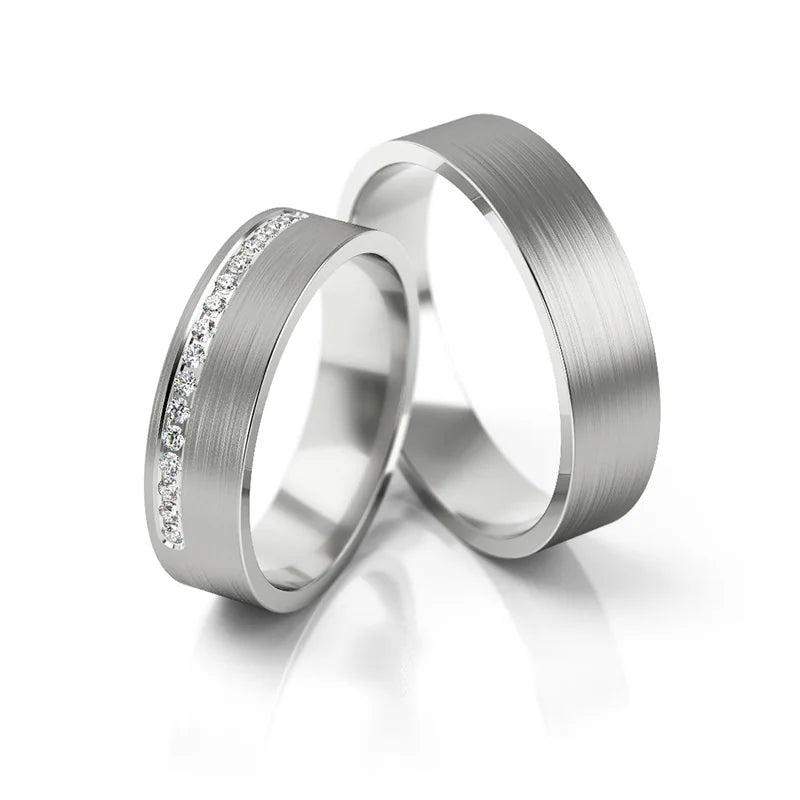 Minimalistické snubní prsteny z bílého zlata se zirkony 5mm