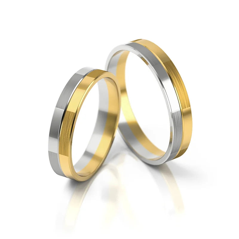 Two-color Gold Wedding Bands Rings 4mm