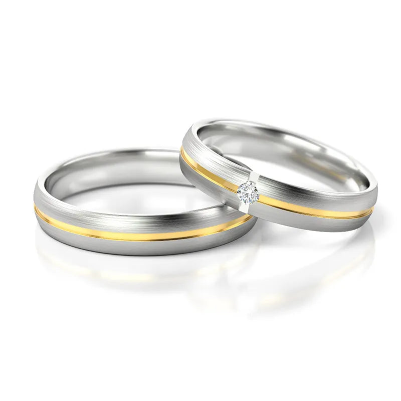 Dvoubarevné zlaté snubní prsteny se zirkony 4mm