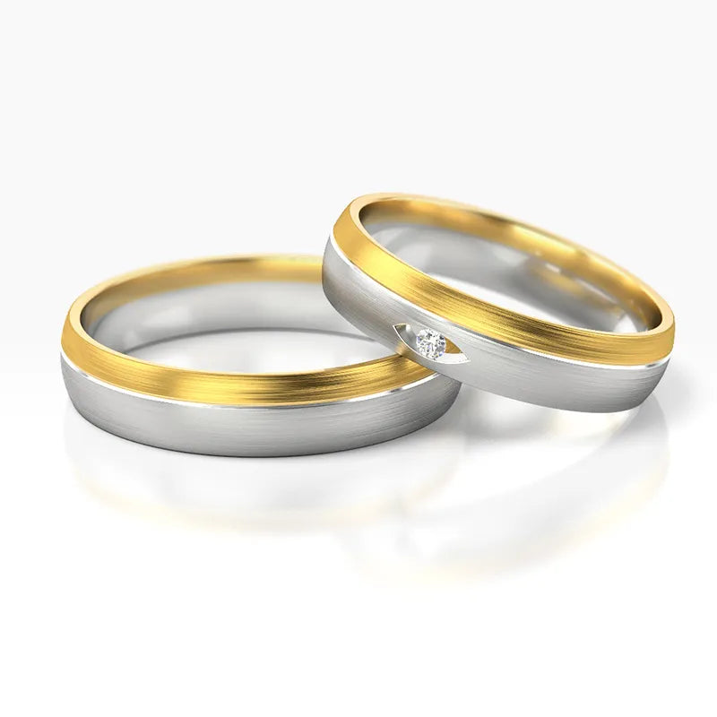Dvoubarevné zlaté snubní prsteny se zirkony 4.5mm