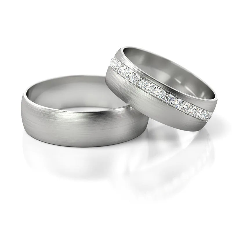 Minimalistické snubní prsteny z bílého zlata se zirkony 6mm